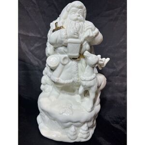 White &‎ Gold Ceramic Santa Reindeer Detailed Holiday Christmas Dept09 VTG Kmart